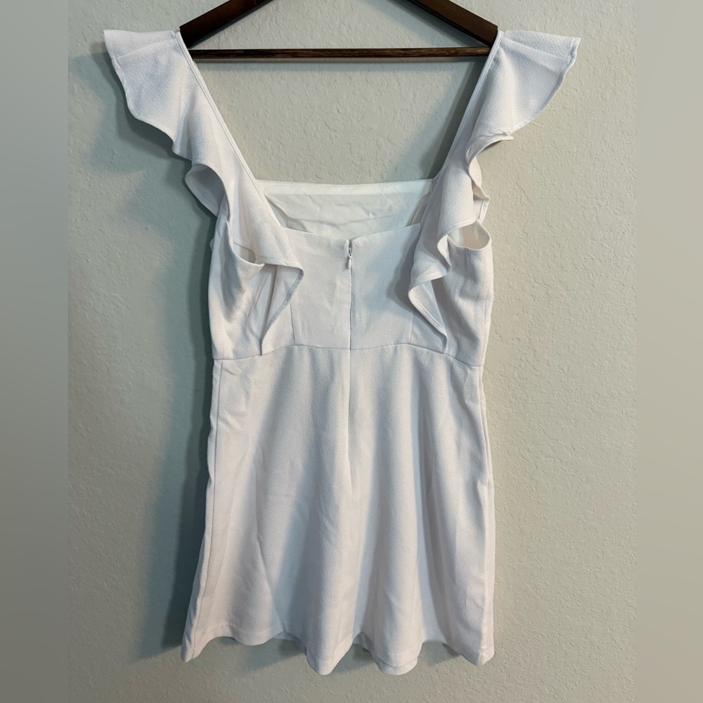 BCBGeneration White Ruffled Square- Neck Mini Dress - Picture 5 of 9